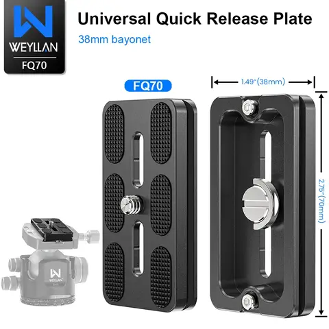 WEYLLAN FQ70 Arca Swiss Plate Quick Release Adapter Camera Mount Plate 1/4" Handle Screw Compatible with Arca Swiss Standard