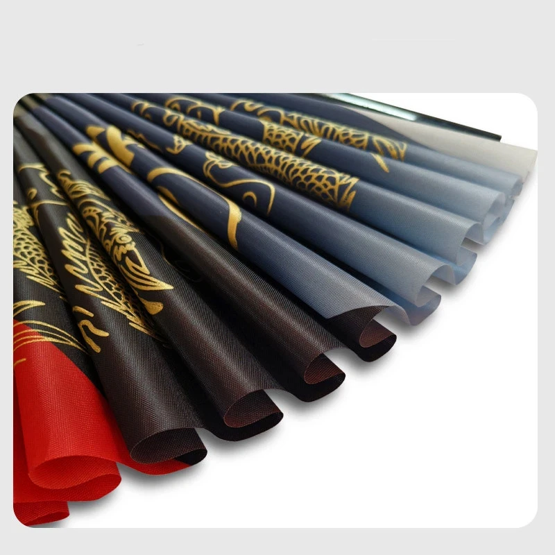 New Tai Chi Fan Ink Wash Hot Stamping Double Dragon Kung Fu Fan High End Bamboo Bone Adult Martial