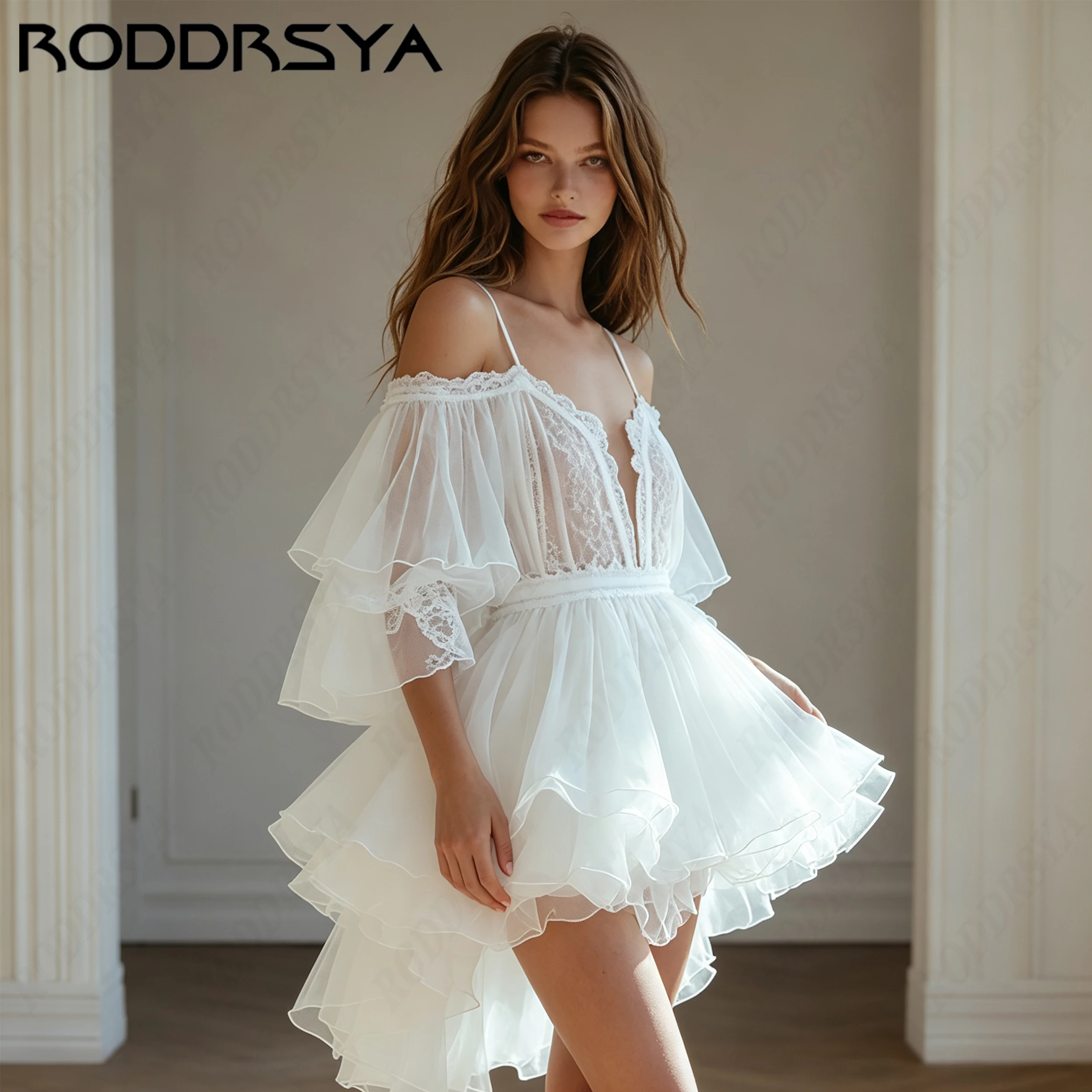 RODDRSYA Mini Cold Shoulder Wedding Dress For Women Backless Organza Bride Gown Charming Sweetheart abito da sposa Personalized