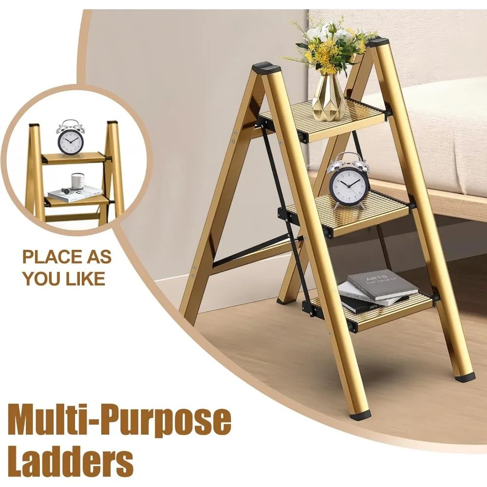 Scaletta pieghevole in alluminio: leggera capacità di 330 libbre, antiscivolo, ideale per armadi e cucine con stabilità a coda lunga F