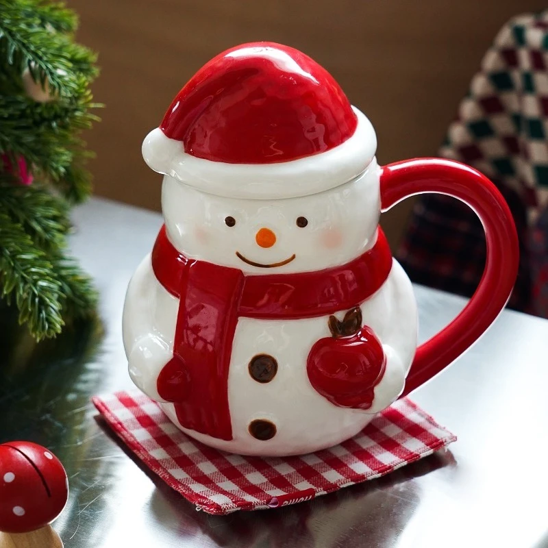 

Креативная рождественская керамическая чашка со снеговиком, крытая кружка, рождественский сувенир, кофейная чашка для домашнего офиса, высококачественная чашка для воды