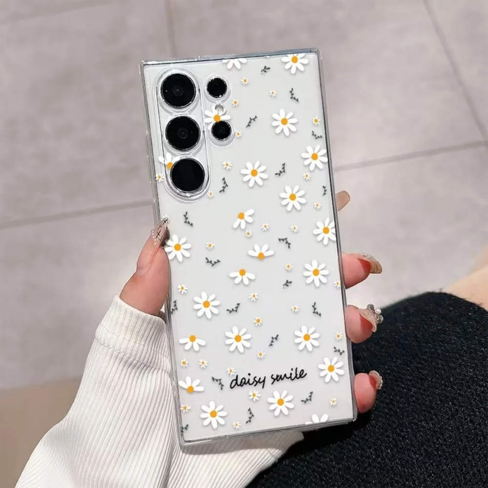 Capa de Silicone Amarela e Branca com Flores Margaridas para Samsung Galaxy A73 A72 A71 A70 A70s A56 A55 A54 A53 A52 A52s A51 5G 4G