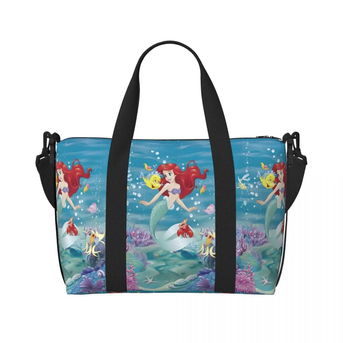 

Custom The Little Mermaid Tote Bag Women Big Capacity Kawaii Princess Cartoon Gym Beach Travel Bags