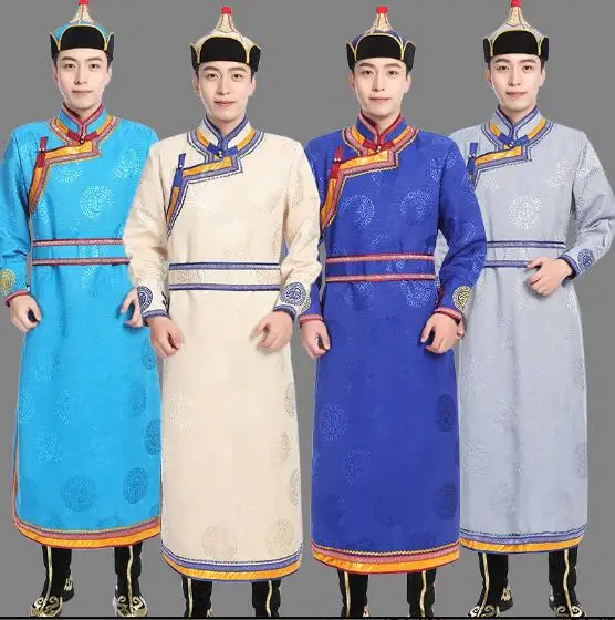 Chinese Mongolian Robe Men Performance Ethnic Style Clothing Stage Folk Dance Gown