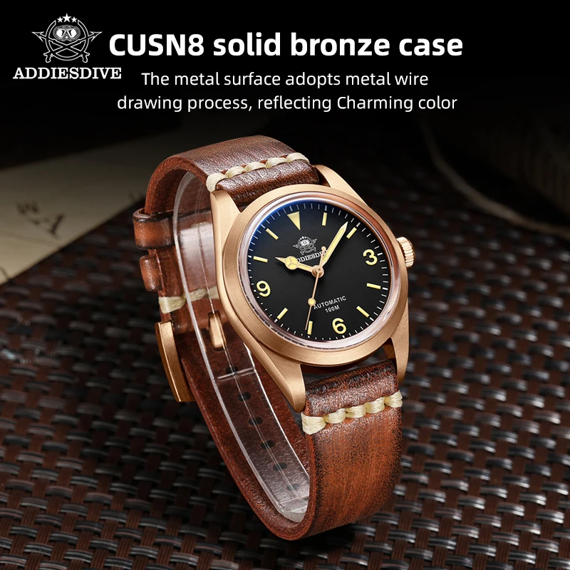 

ADDIESDIVE Men Luxury CUSN8 Bronze Retro Watch PT5000 Automatic Wristwatch Sapphire Crystal Luminous100m Dive Reloj Hombre