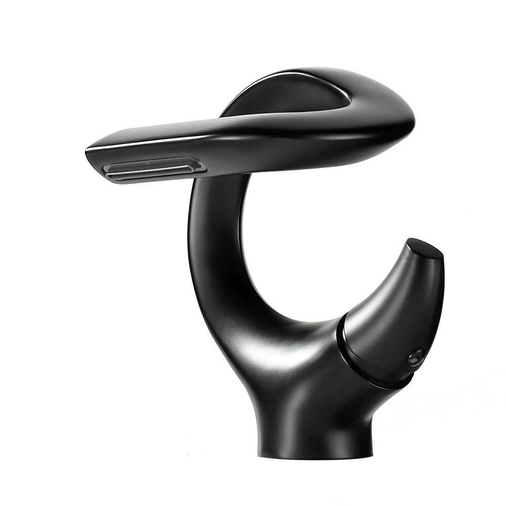 

Новый дизайн смесителя для раковины, латунная раковина для ванной комнаты, водопад, смеситель для горячей и холодной воды, кран с одной ручкой, хромированный черный смеситель