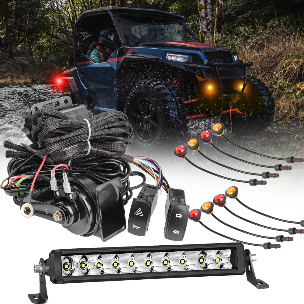 

For 2017-2025 Can Am Maverick X3 MAX Shock Tower 12" Single Row LED Light Bar w/ UTV Turn Signal Street Legal Kit Horn Blinker