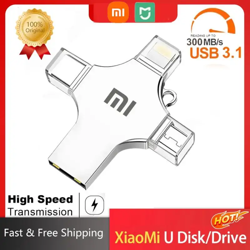 MIJIA-Xiaomi Tipo-C OTG USB Flash Drive, Memory Stick para iPhone, Android, PC, Micro USB 3.0 Pendrive, 4 em 1, 2TB, 3.0