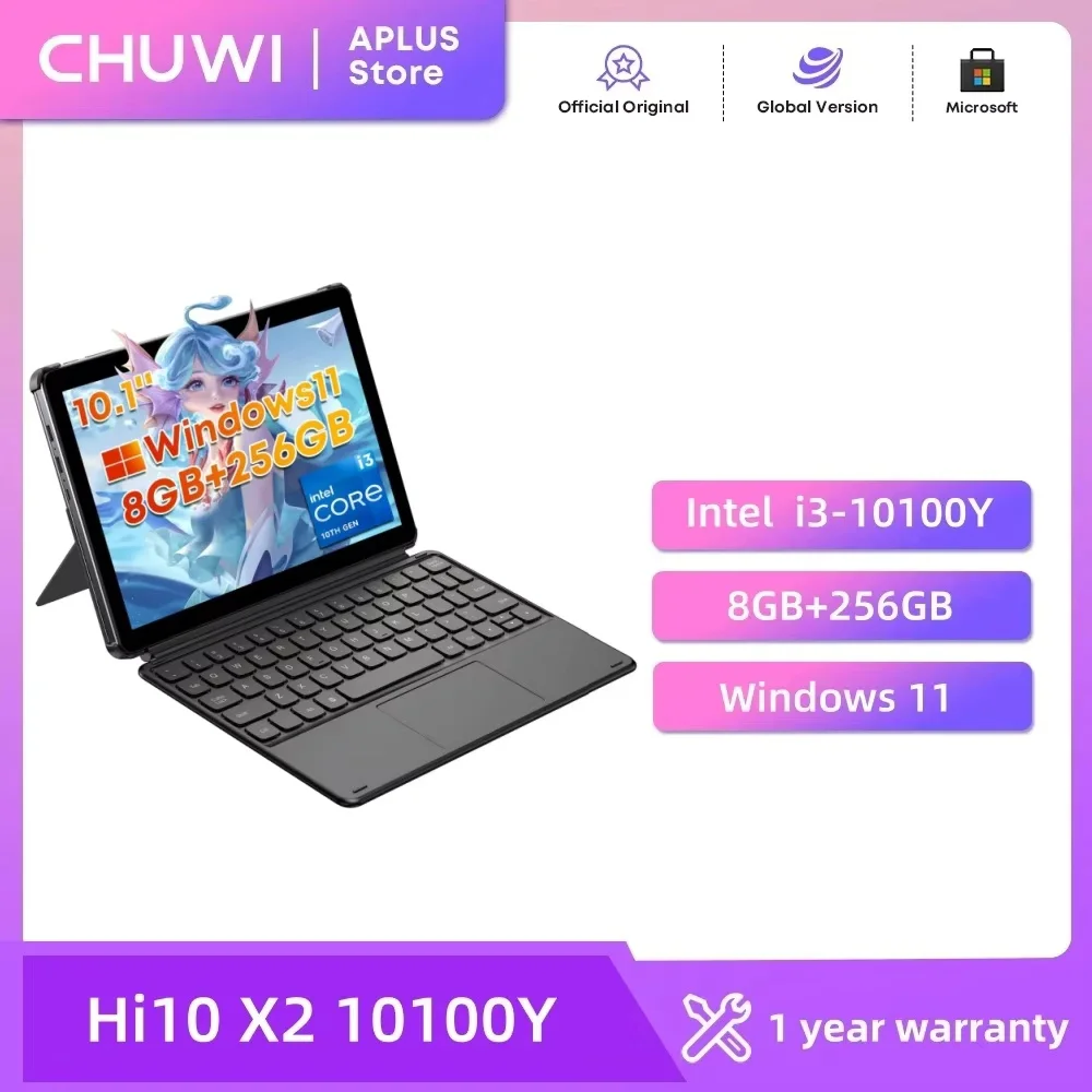 Tabletas CHUWI Hi10 X2 de doble núcleo Intel 10th i3-10100Y 8GB RAM 256GB ROM Intel UHD Graphics 615 10,1 "pantalla LCD 2 en 1 Tablet ﻿