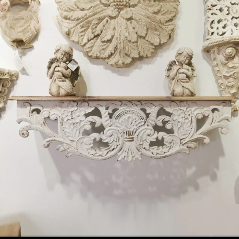 American retro carved wall rack, living room solid wood creative decorative rack, old wall baffle