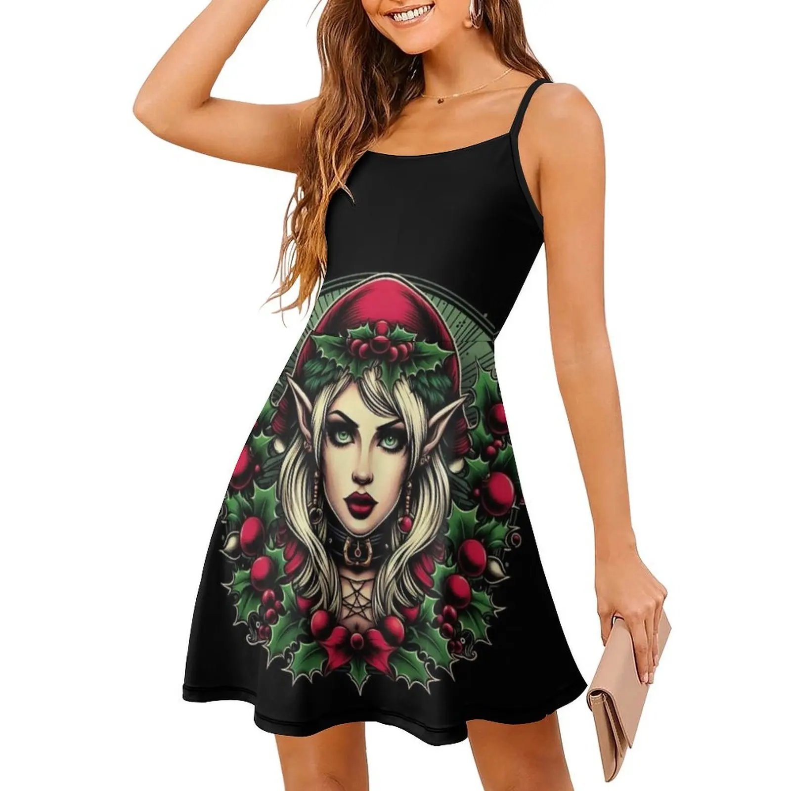 لطيف قزم عيد الميلاد # 3 فستان نسائي للحفلات ملابس الشارع العصرية المطبوعة ملابس النادي للإناث عيد الميلاد الفنية عطلة الفن عيد الميلاد #3