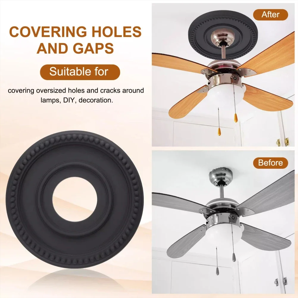 Black Home Round Medallion Light Fixtures Covers Plate PU Decorative Ceiling Fan Light Fixtures Covers Plate Ceiling Medallion