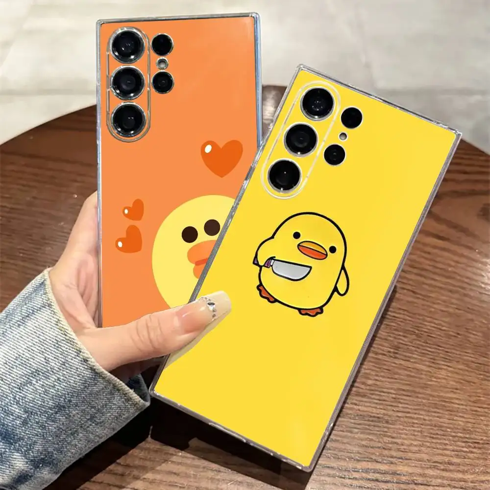 

Yellow Duck Cute Phone Case For SamsungS25,24,21,22,23,30,Ultra,20,Plus,Fe,Lite,Note,10,9,5G Transparent Cover