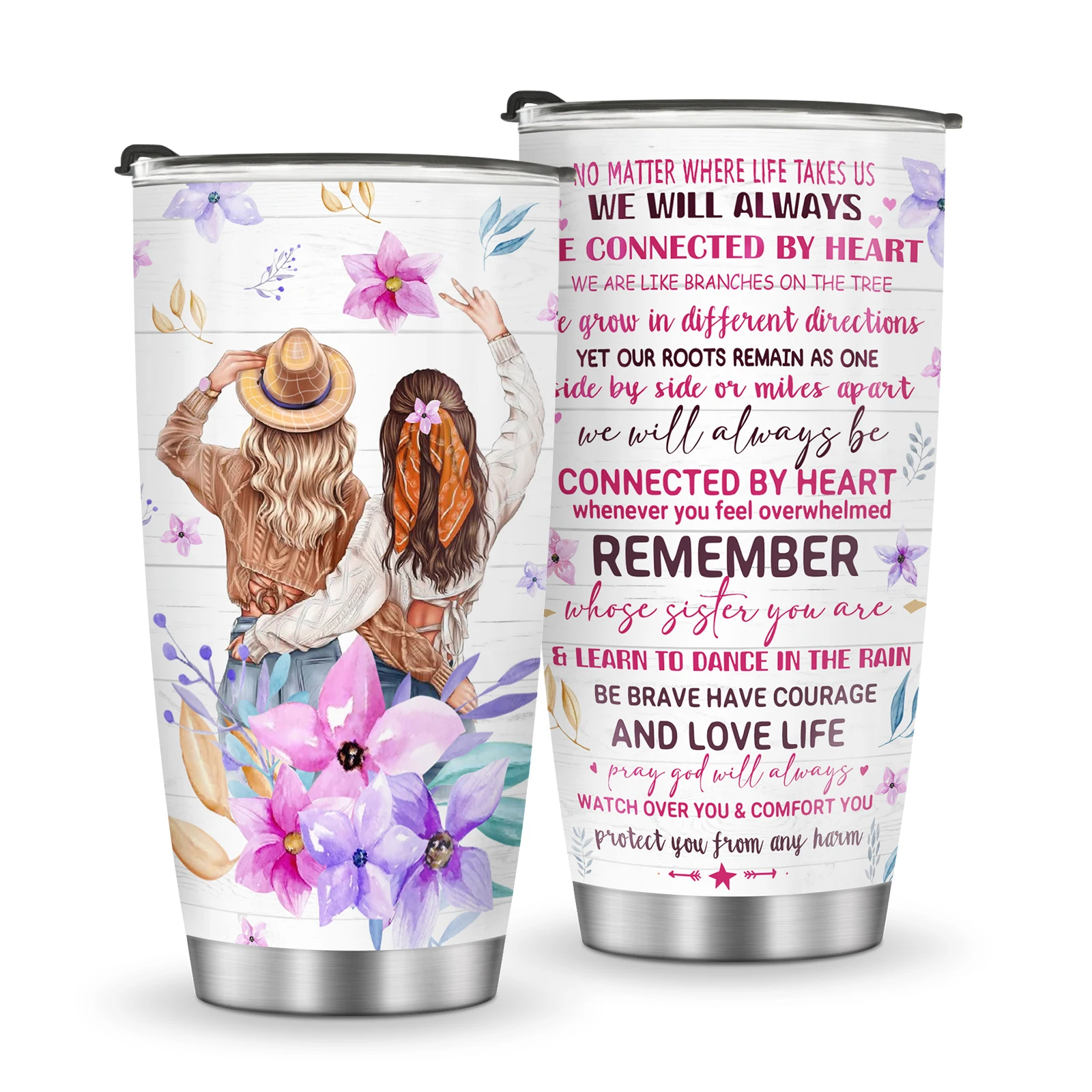 

1pc Sister Gifts from Sister Soul - Floral Friendship 20 Coffee Mug Tumbler Birthday Christmas Gift for Women Girls Besties