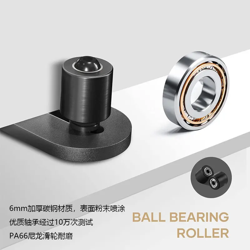 مجموعة واحدة من سدادة التأرجح معلقة لباب الحظيرة الأمريكية، باب منزلق مضاد للتأرجح غير مشقوق على شكل حرف L دليل أرضي بعجلة مزدوجة