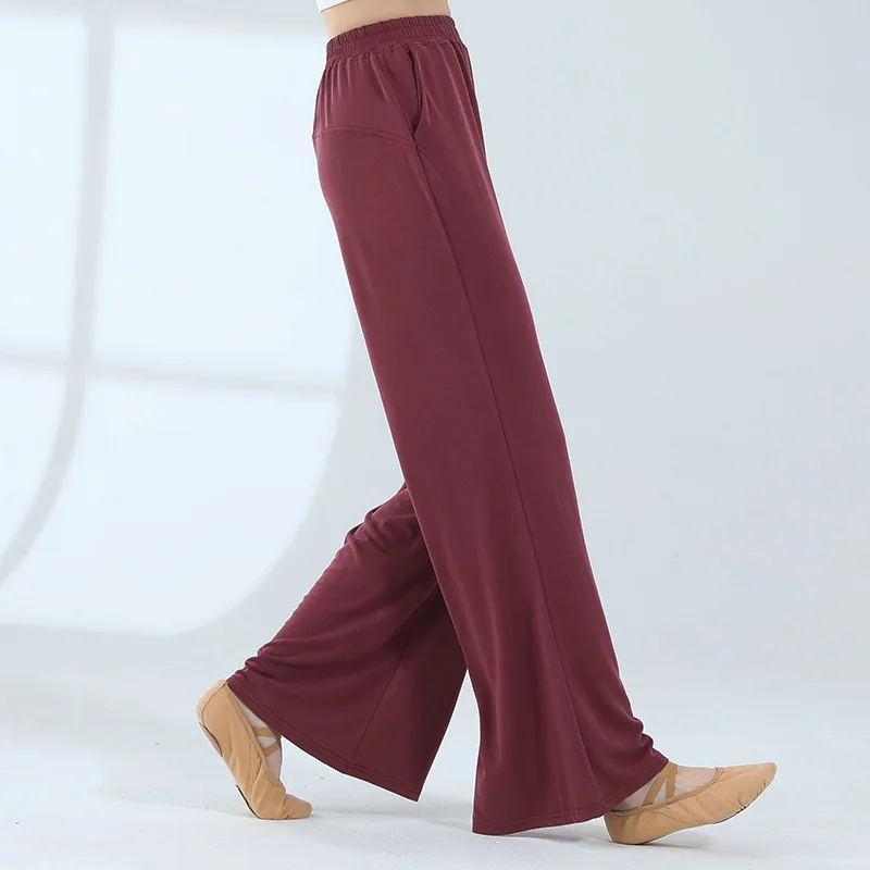 Pantaloni da ballo classici donna pratica Culottes morbido tessuto Cupro gamba larga pantaloni Harem vita alta tinta unita corpo rima