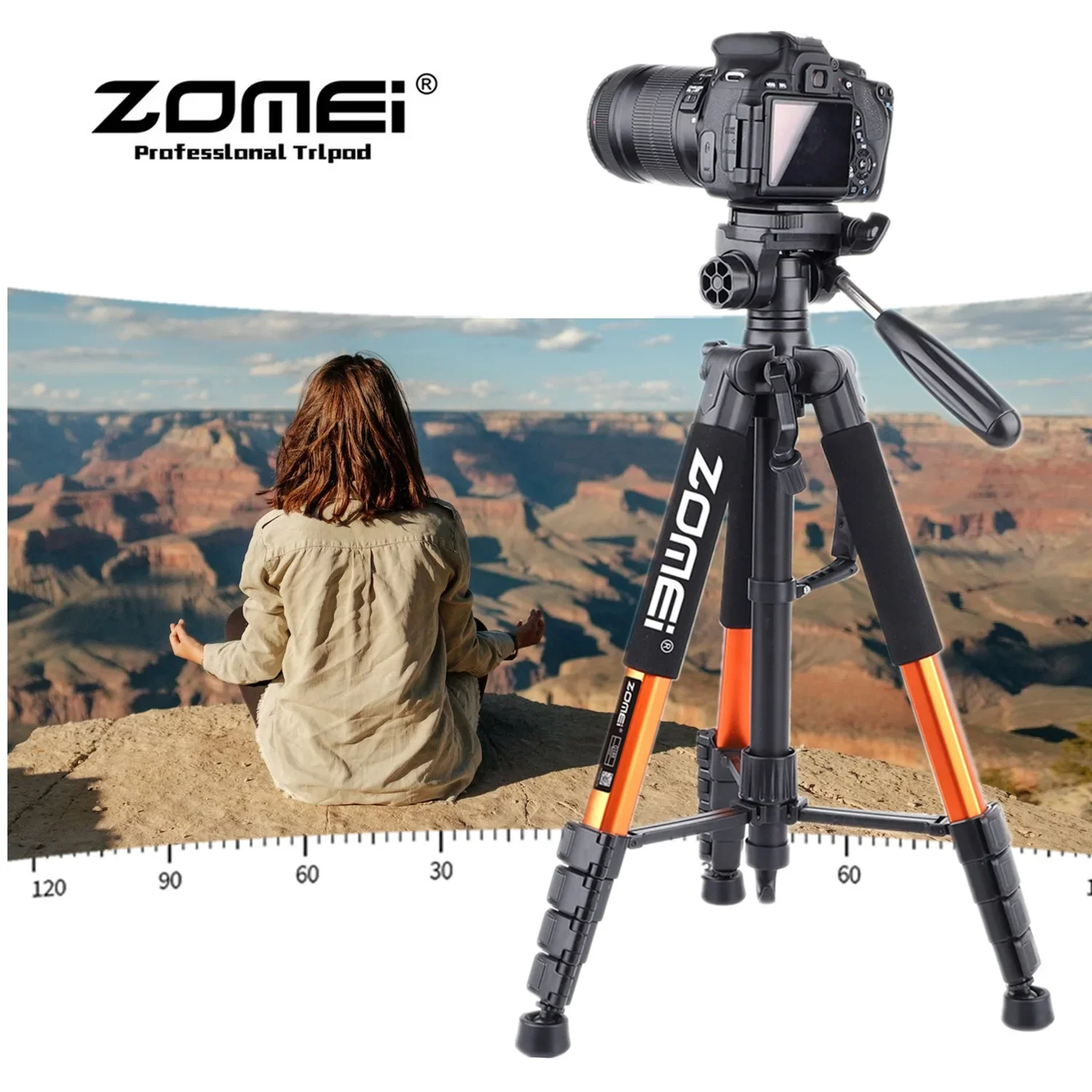 187cm/73\'\' Zomei Floor Tripod for Spotlight Video,360°Rotation Panorama Tripod for Professional Digital Photo Camera Canon Phone