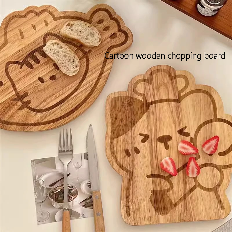 1Pieces Cartoon Cutting Board Kawaii Wooden Food Board Cinnamon Roll Girl Children Bread Breakfast Plate Outdoor Tableware