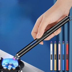 1 Electric Candle Lighter Windproof Flameless USB Rechargeable Arc Lighter Kitchen Gas Stove BBQ Pulse Lighter with Safe Button