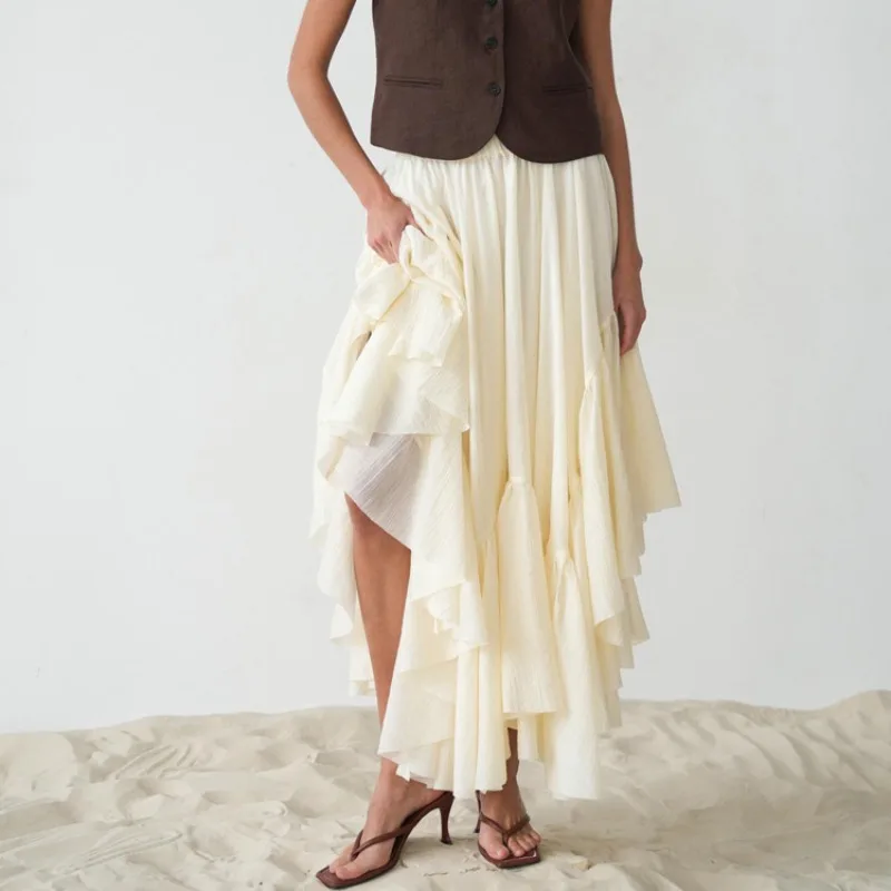 Tsiisd Women Elegant High Waist Maxi Skirt Ruffled Tiered Flowy Chiffon Beach Vacation Boho Holiday Casual Women's Long Skirts