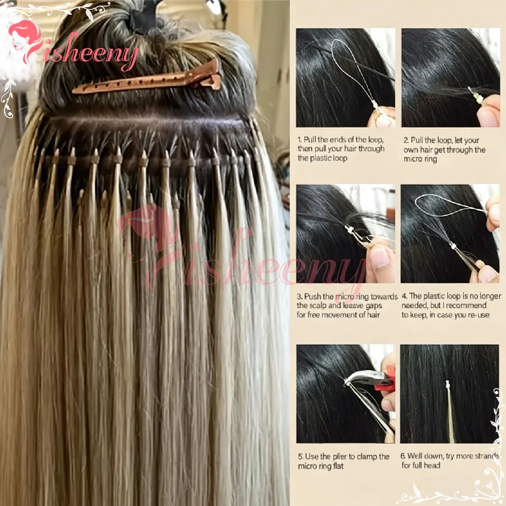 

Micro Loop Human Hair Extensions 50 Strands, Invisible Straight Micro Bead Hair for Women, #2 Light Brown & Multi Colors Optional, 12/16/20 Inch