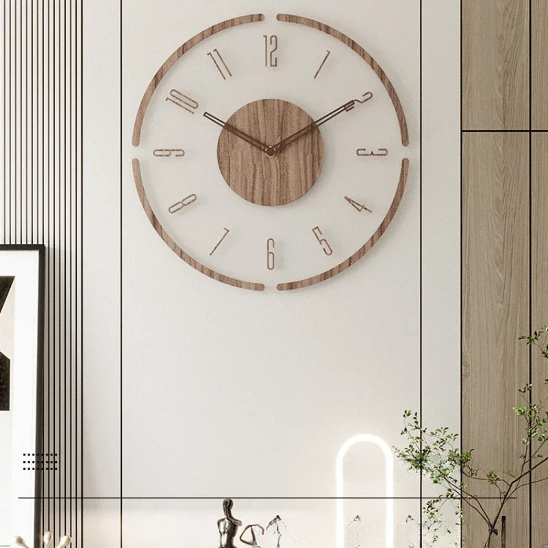 New Solid Wood Creative Wall Clock, Silent Nordic Simple Quartz Clock, Fashionable Large Wall Watch for Living Room Decor