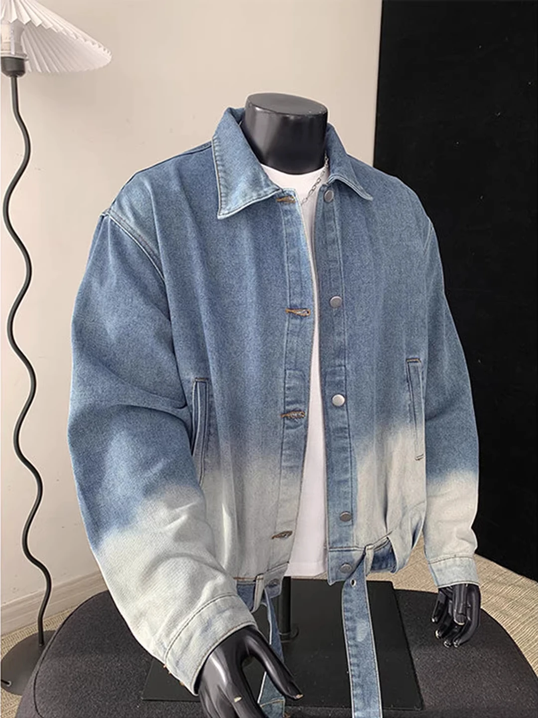 

Waed adient Blue Sa Collar ort Jaet Men's Denim Coat y Youthful Sle Long Sve Autumn Wear Single Button