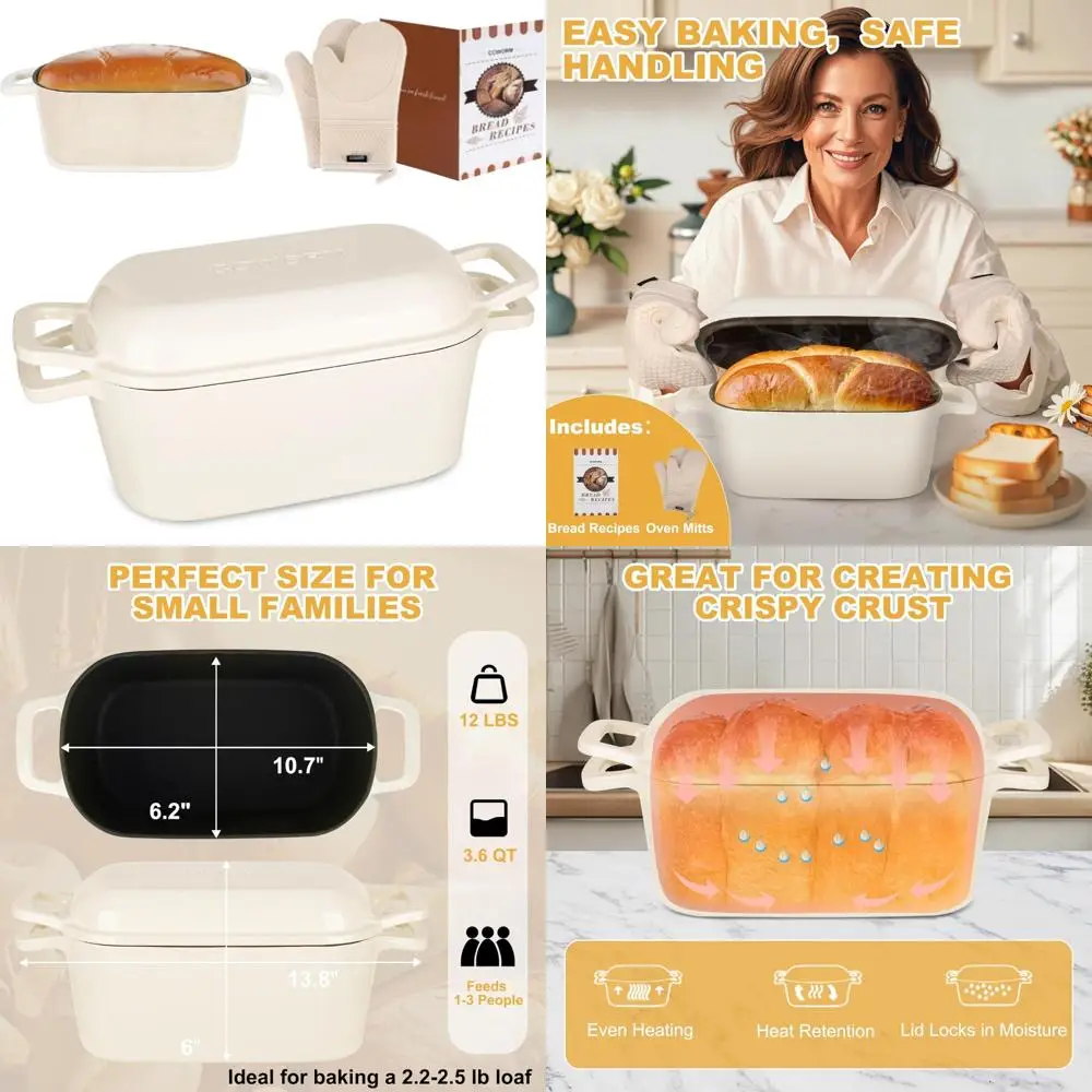 

Enameled Cast Iron Dutch Oven, 3.6 Quart Sourdough Bread Baking Pans with Lid for Perfect Loaves