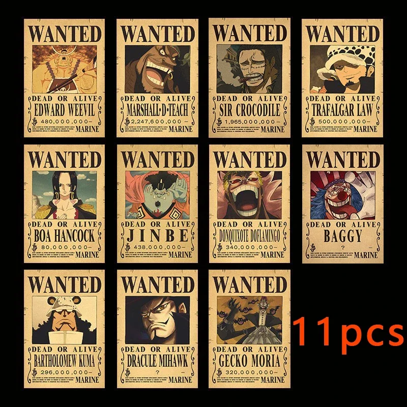 5-13 Buah Paket Poster One Piece Luffy Gear 5 Bounty Wanted Topi Jerami Bajak Laut Anime Lukisan Antik Kamar Tidur Dekorasi Dinding Ruang Tamu