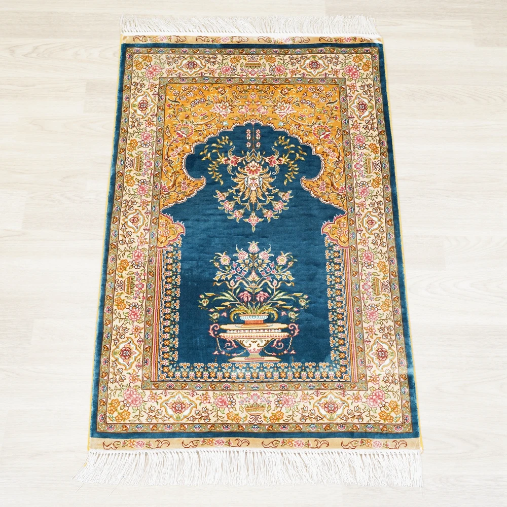 61x91cm Handwoven Silk Rug Prayer Religious Oriental Kid Friendly Carpet (TJ368A)