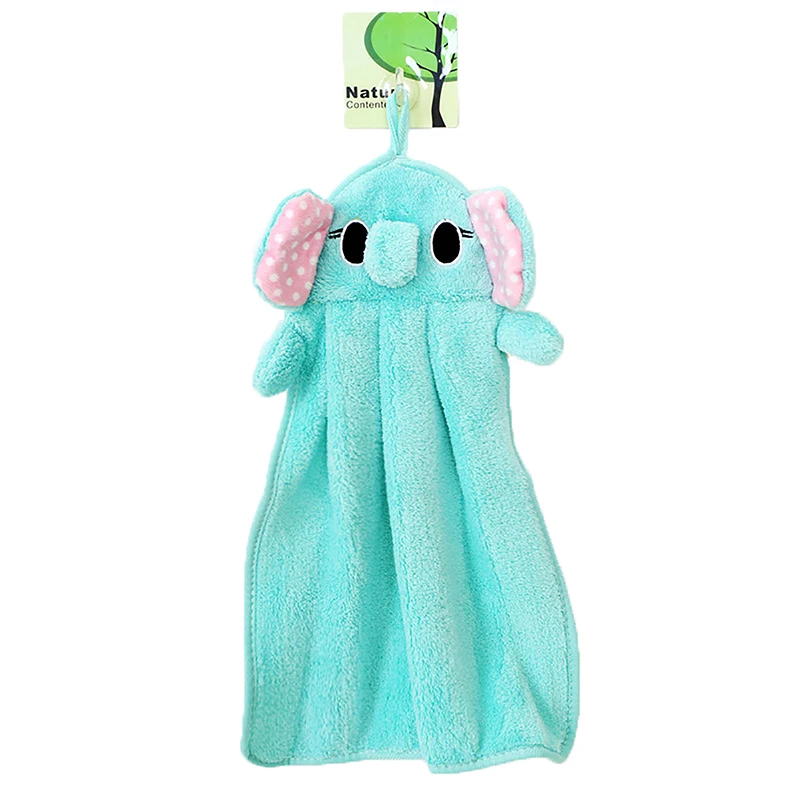 Cute Cartoon Animal Embroidered Hanging Hand Towel Cute Coral Velvet Hand Washing Towels Kids Toddler Soft Hand Dry Towels