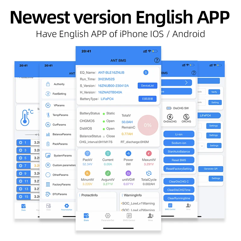 ANT BMS 17S 18S 19S 20S 21S 22S 23S 24S Li-ion Lifepo4 LTO بطارية 48V 60V 72V المستمر 130A الذروة 325A لوحة التوازن الذكية #5