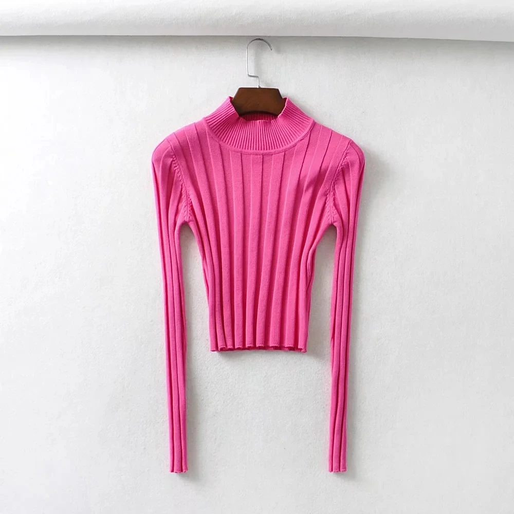 

Spring 2023 Women's Long Sve Knitted Base Layer Top Waist Exposure ort Sle f High Collar Sexy Versatile Color...