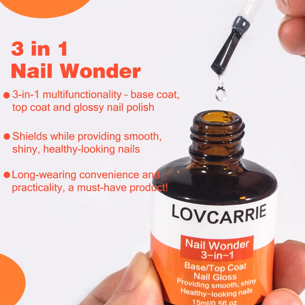 Lovcarrie Nail Wonder 3 In 1 Heldere Basis Top Coat Nagellak Snel Lucht Droog 15Ml Keratine Hoogglans Manicure Normale Nagellak