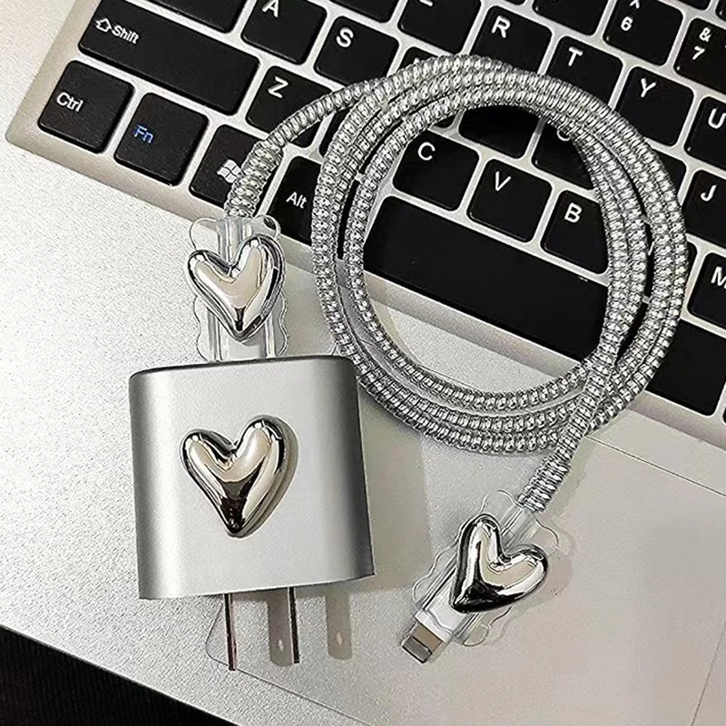 Charger Protective Case Love Spray Oil Silver Protective Case Anti-break Data Cable Protective Case