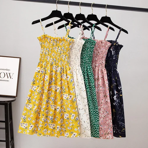 Imagen 2 del producto Minivestidos de verano a la moda para mujer, vestido informal elástico de cintura alta con tirantes finos sin mangas, Vestidos de gasa para mujer