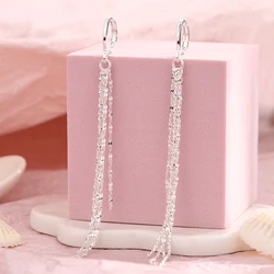 New 925 Sterling Silver Sparkling Starry Tassel Earrings Women's Long Silver Chain Earrings Luxurious Jewelry Accessories