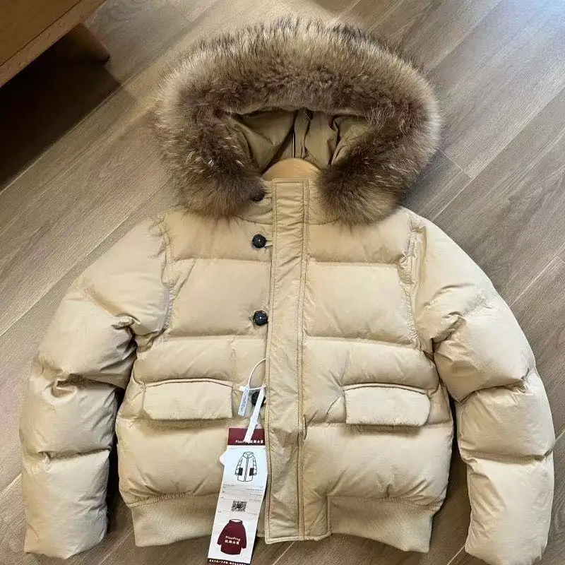 

Teen Girls Down Jacket Winter 2025 New Korean Children's Big Fur Collar Down Cotton Jacket Kids Parka Cotton Clothes 120-170cm