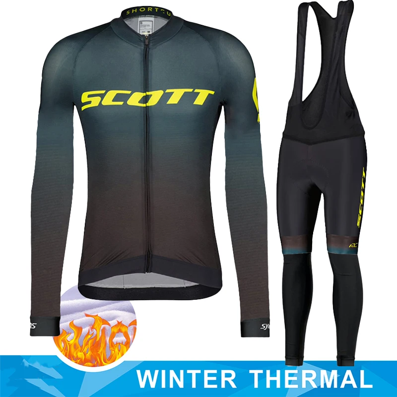 SCOTT Sports Set Mtb Male Cycling Clothing Equipment Professional Shirt Winter Thermal Fleece Jersey Man Men\'s 2023 Clothes Suit