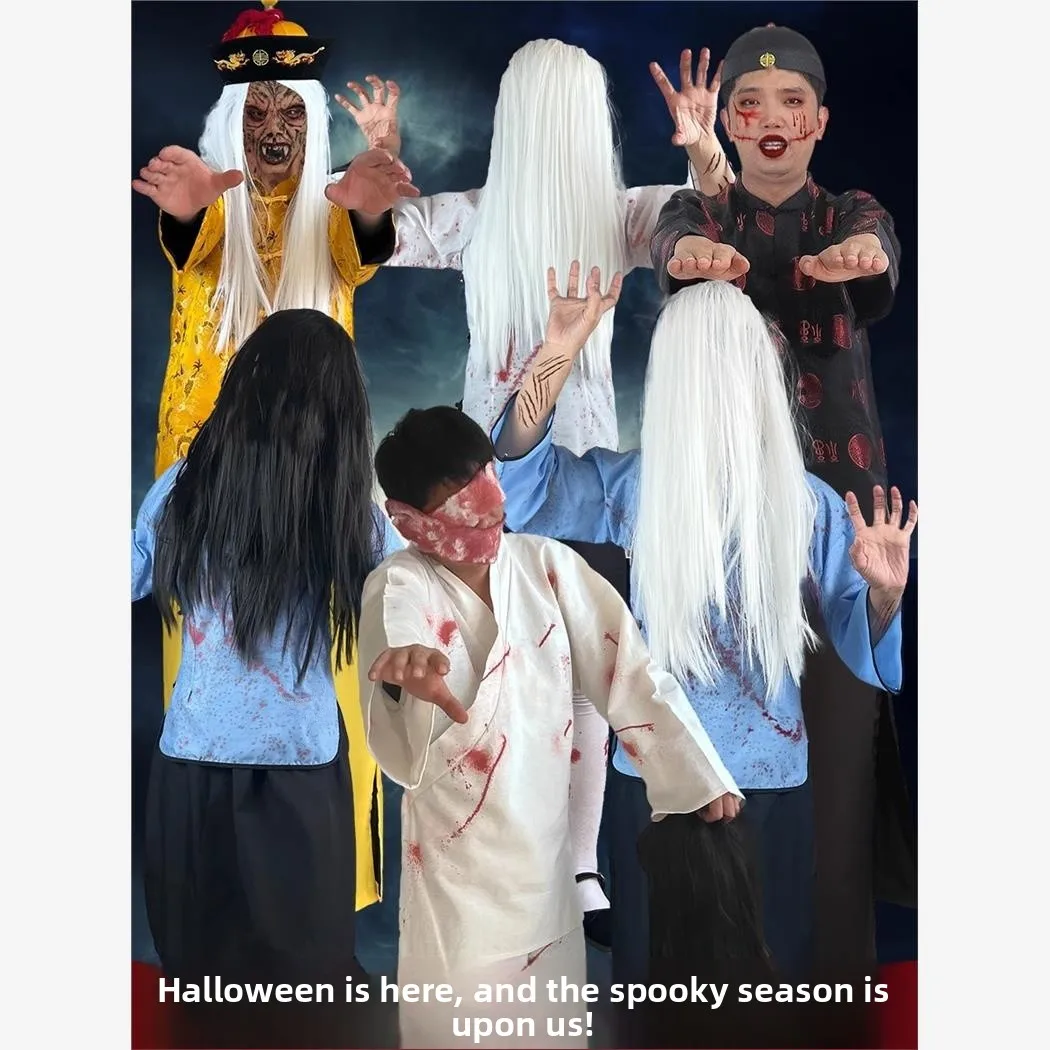 

loween Terror Costume Set Ghost House Women's Ghost Clothes Qing Dynas Zombie Suit Bloodthirs Zombie eup Kit