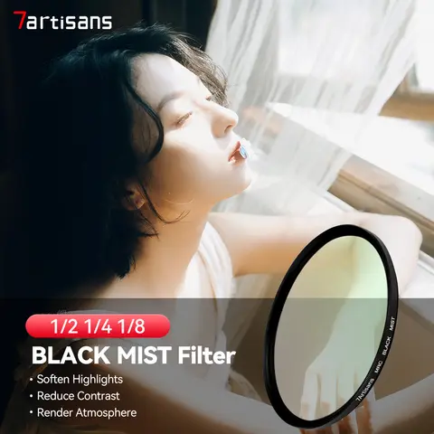 7artisans Black Mist Diffusion 1/2 1/4 1/8 Filtre d'objectif d'appareil photo 46 mm 49 mm 55 mm 58 mm 62 mm 67 mm 72 mm 77 mm 82 mm Effet cinématographique de rêve pour vidéo/Vlog/photographie de portrait