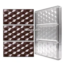 Chocolate Mold Polycarbonate Diamond Bar Shape Candy Bonbons Mould 3 Cavity Confectionery Baking Pastry Tools 5.75*2.87*0.24inch