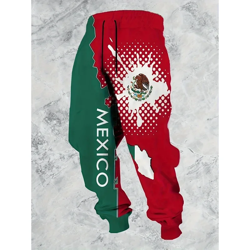 

Mexican Flag Aztec Pattern Street Pants Men's Side Pockets Elastic Drawstring Sweatpants Joggers Pants for Men Casual Trousers