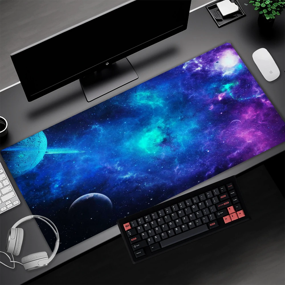 Computer Mat Universe Memo Pads Starfield Extended Desktop Table Mat Galaxy Milky Way Gaming Setup Space Mouse Pad Xxl Blue