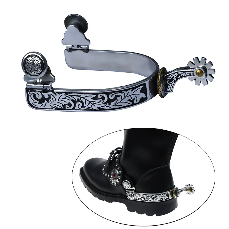1 Pair Western Cowboy Spurs with Belts Horse Spurs for Men Stainless Steel Spurs Classic Roping Boot Spurs for Training