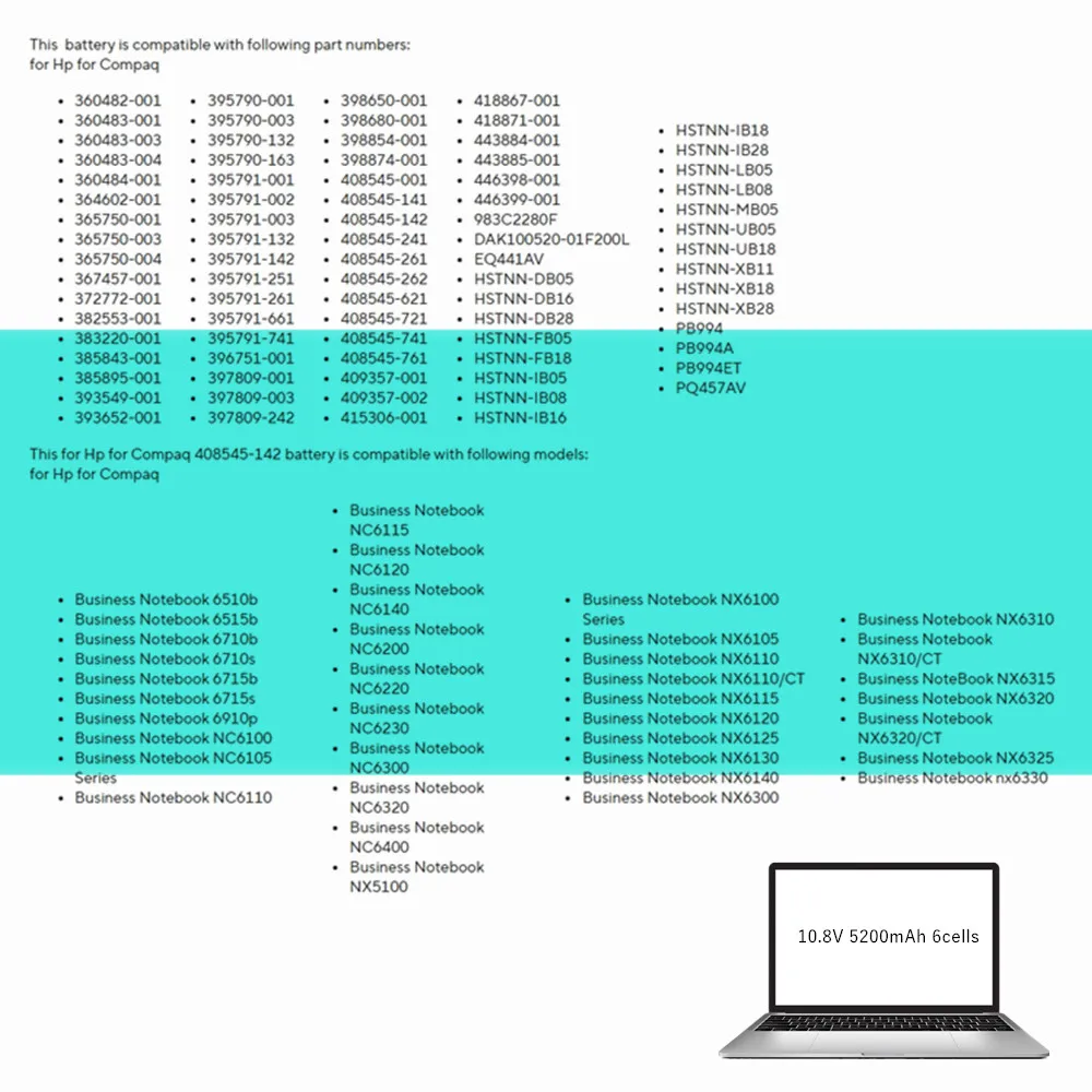 Laptop battery For HP Business Notebook 6510b 6515b 6710b 6710s 6715b 6715s 6910p nc6100 nc6105 nc6110 nc6115 nc6120 nc6140