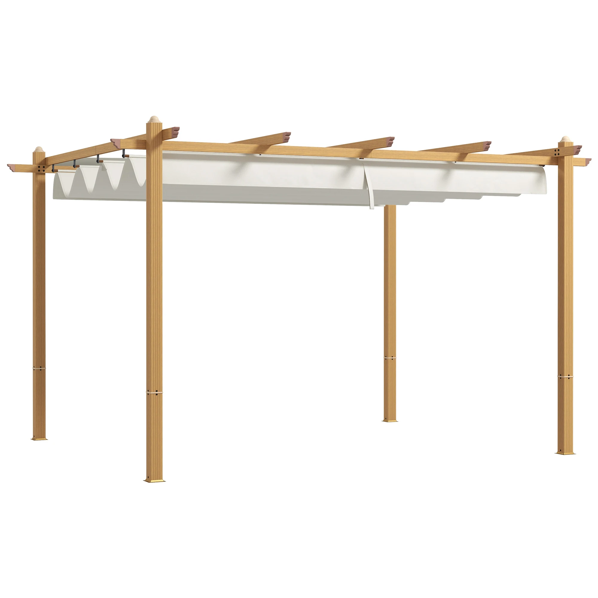 10'x13' Retractable Pergola with Wood Grain Aluminum Frame, Cream