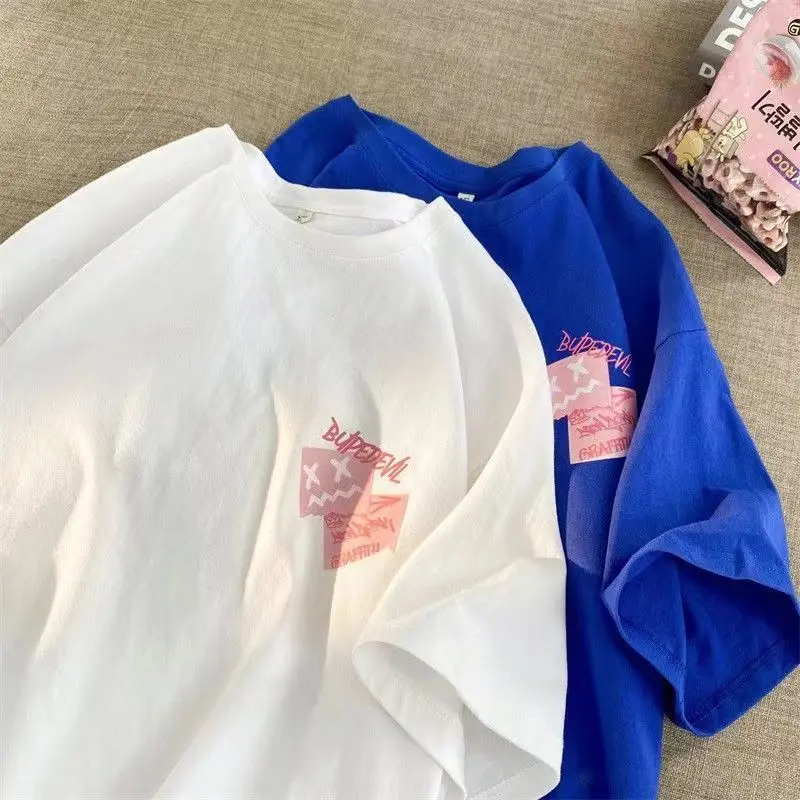 DAYIFUN-Women's Letter Printed T-shirts Short Sleeve O Neck Tops Female Tees Harajuku Oversized Casual High Street Unisex Tshirt