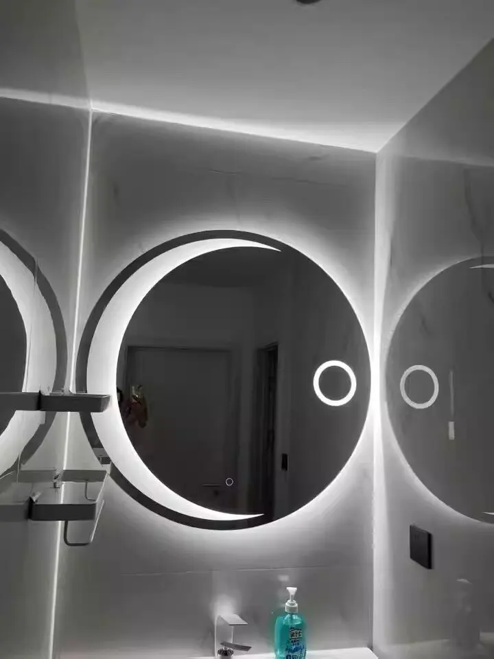 Smart mirror moon-shaped round led bathroom mirror anti-fog luminous creative touch screen bathroom mirror toilet touch