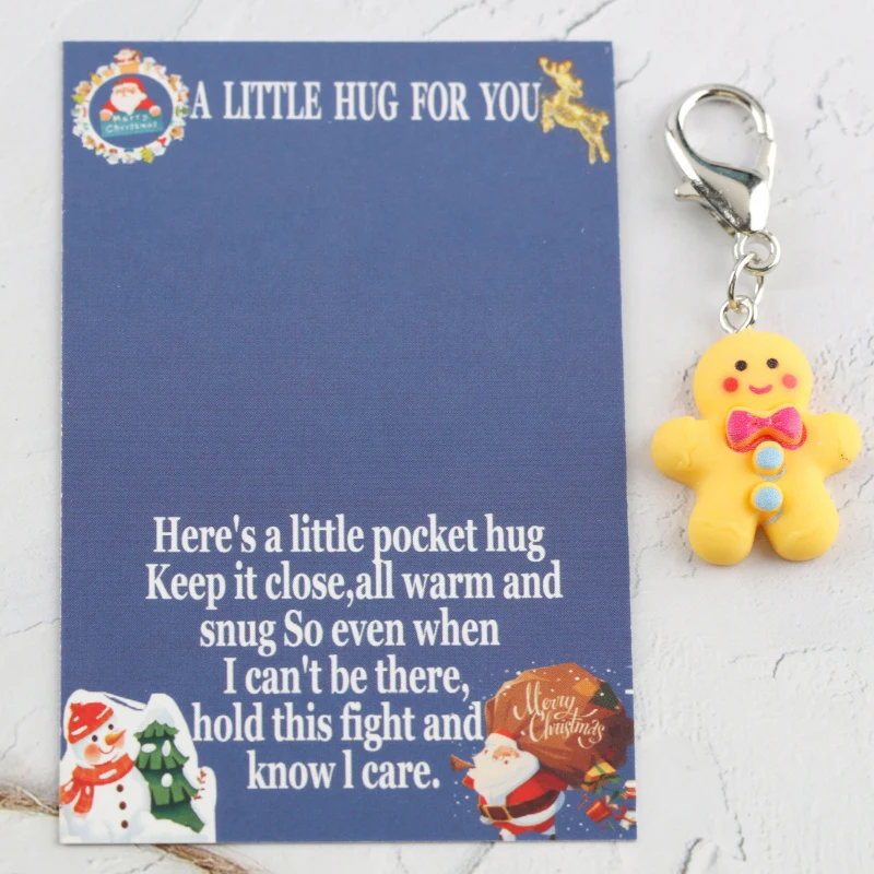 6Set “A little hug for you”Embrace greeting cards Comes with a cute resin gingerbread man pendant Keychain set Used for decorati